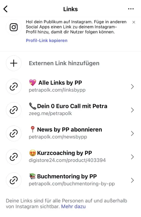 Verlinkungen im Instagram Profil
